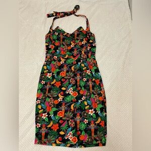 Lindy Bop Tropical Floral Midi Dress Millie Rio Jungle 
1950’s retro size 12